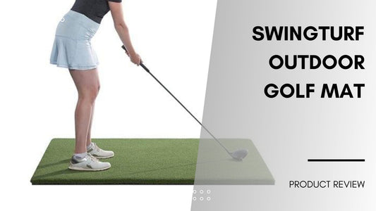 female golfer on golf hitting mat