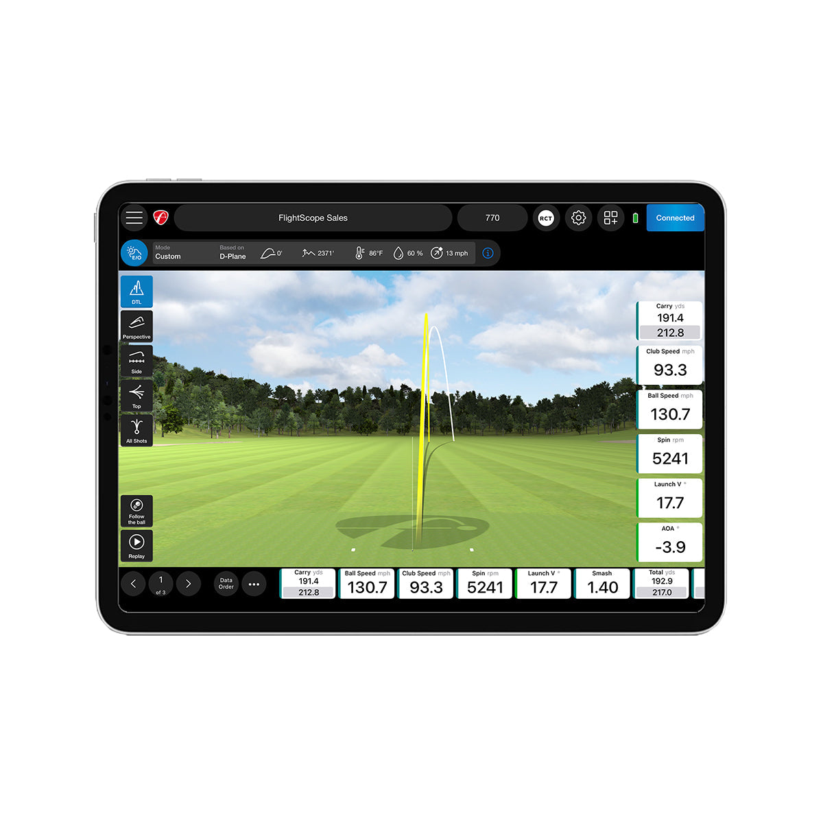 X3 Launch Monitor Environmental Optimizer showing real-time climate and course conditions for golf simulation